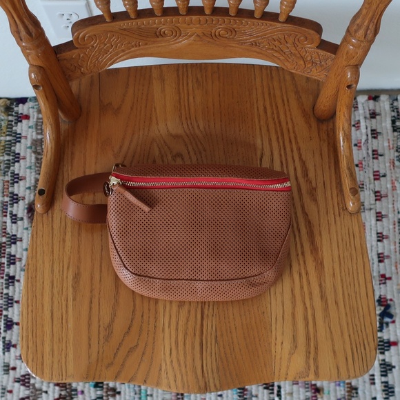 Clare V Handbags - Clare V Tan Crossbody Bag with Red Accent